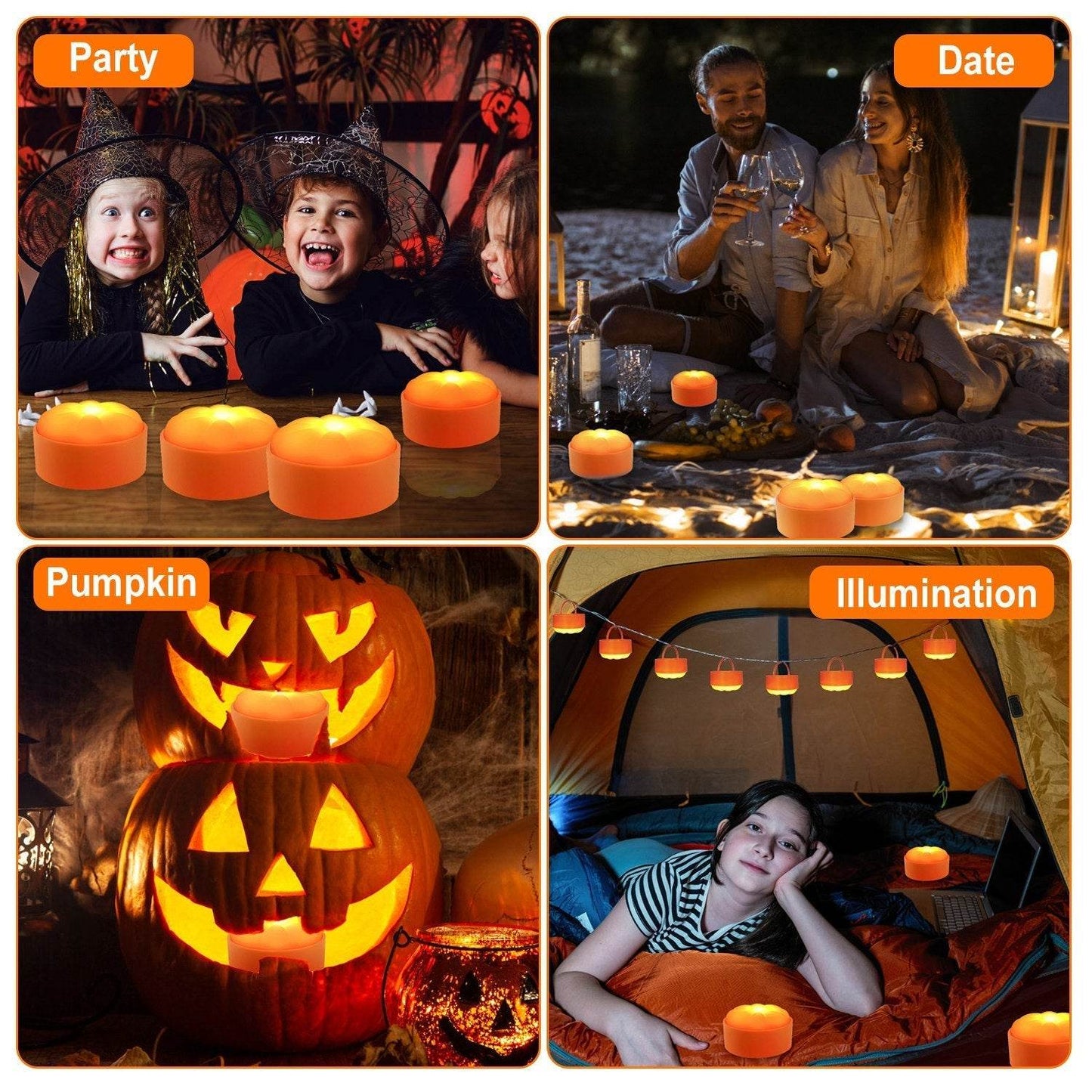 4 Pack Halloween LED Pumpkin Lights Battery Operated Halloween Decoration Lights With 2 Light Modes 4 Timer Setting Remorte Control For Party Pumpkin Decor - Velora
