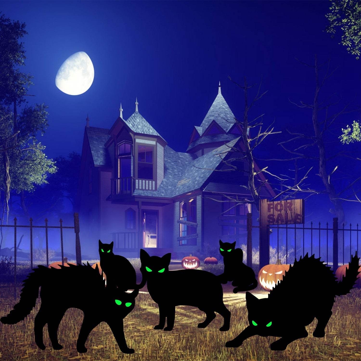 6Pcs Skull Or 6Pcs Tomb Or 5Pcs Black Cat Halloween Yard Sign Decorations Glow In The Dark For Haunted House Garden Yard And Scary Theme Party - Velora