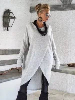 New Fashion Autumn Winter Front Split Sweater Tunic Top Women - Velora