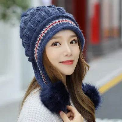 Women Cozy Knit Fleece-Feel Beanie With Ear Flaps Winter Hat Perfect For Skiing & Outdoor Activities - Velora
