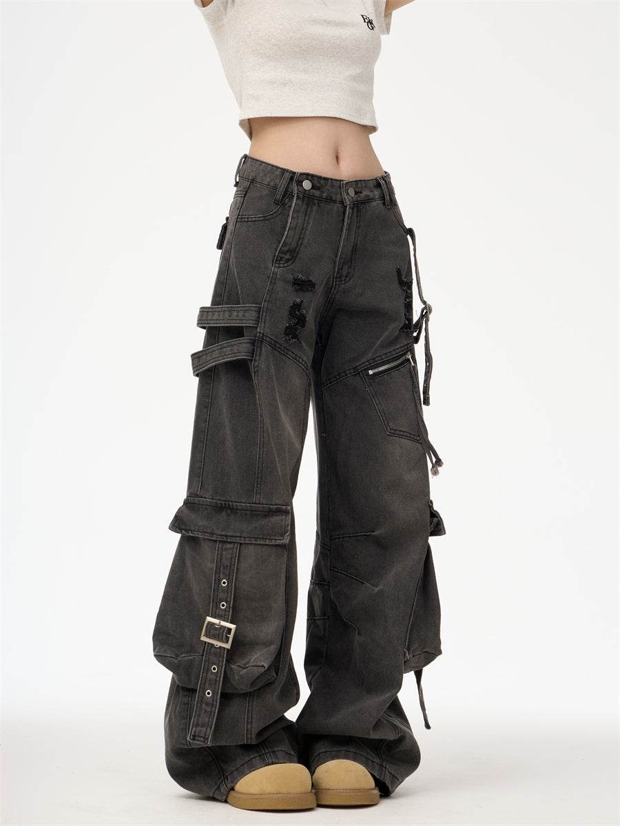 Distressed Washed Oversized Baggy Cargo Jeans Pant - Velora
