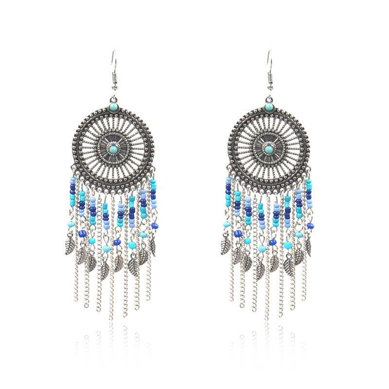 Beaded fringed hollow earrings - Velora