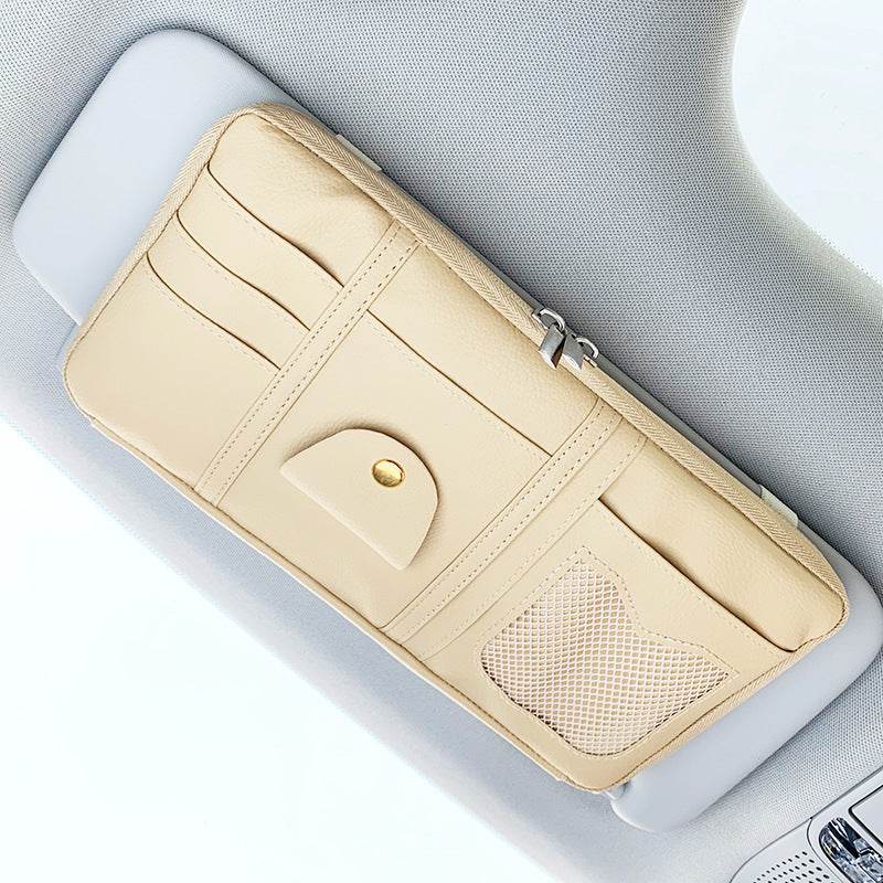 Car Sun Visor Organizer Storage Holder Full Leather Wrap - Velora