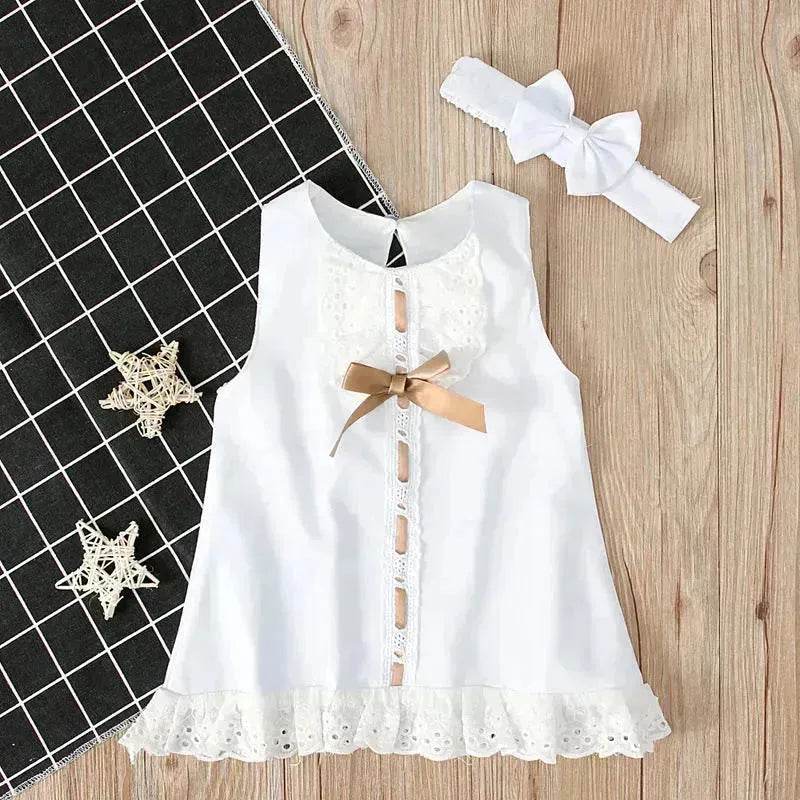 Girls baby sleeveless bow skirt Dress Christening Dress Baby girl Dress Baptism Gown - Velora
