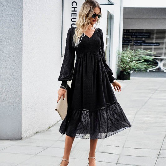 Women's Elegant Elegant V-neck Jacquard Dress - Velora