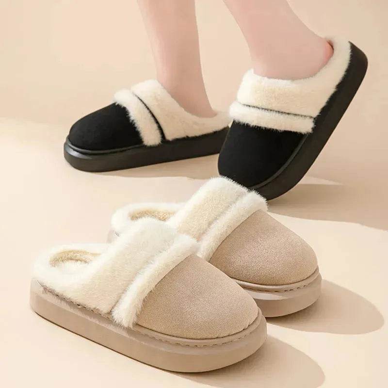Fashion Warm Cotton Slippers For Women Leisure Thick Bottom Non-slip Plus-velvet House Shoes Winter Bedroom Floor Suede Slipper - Velora