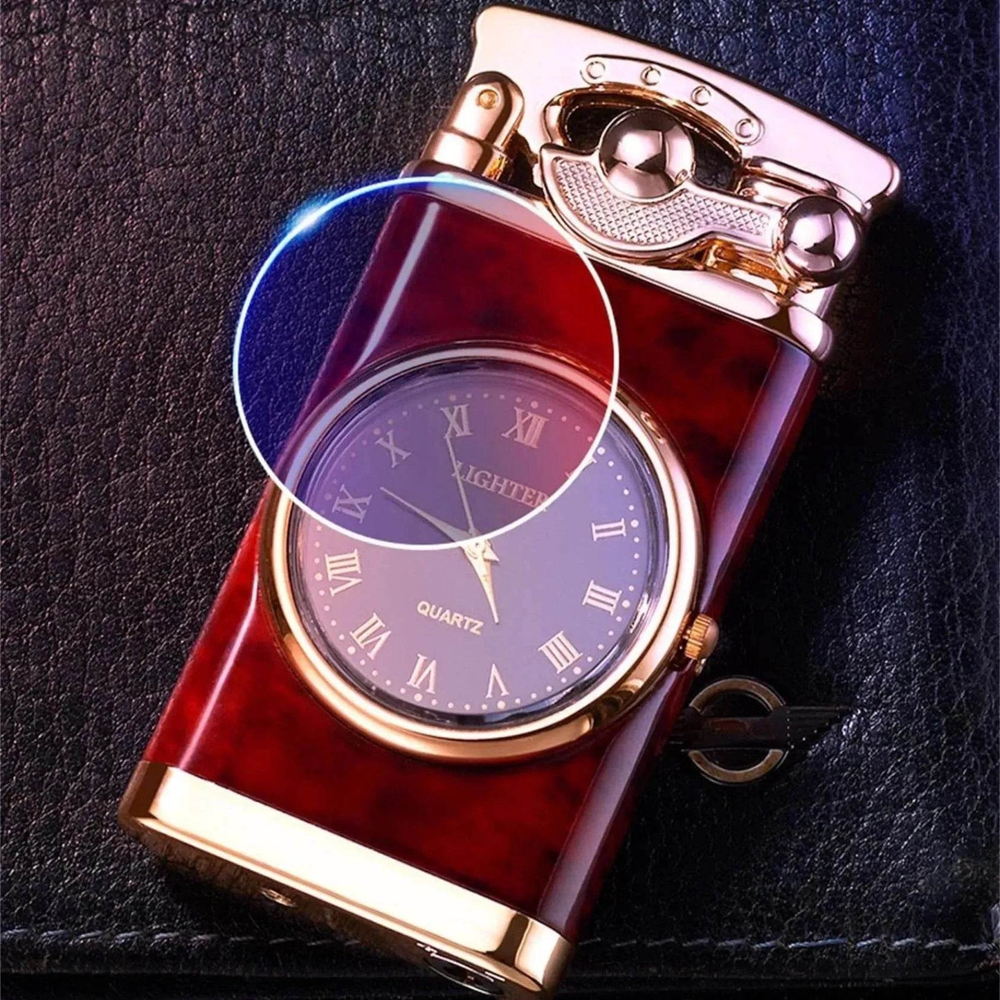 New Lighter With Electric Watch Rocker Arm Automatic Ignition Straight Blue Flame Lighter Creative Real Dial Inflatable Windproof Cigar Lighter Men's Watch Gift - Velora