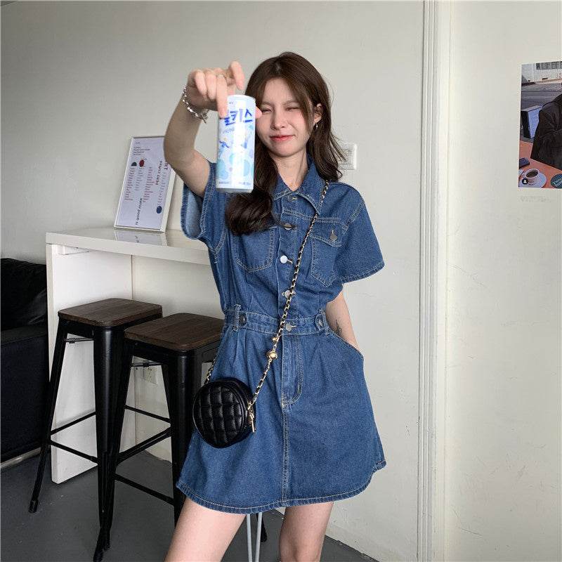 Women's Fashion Casual short sleeve Mini Denim Dress - Velora