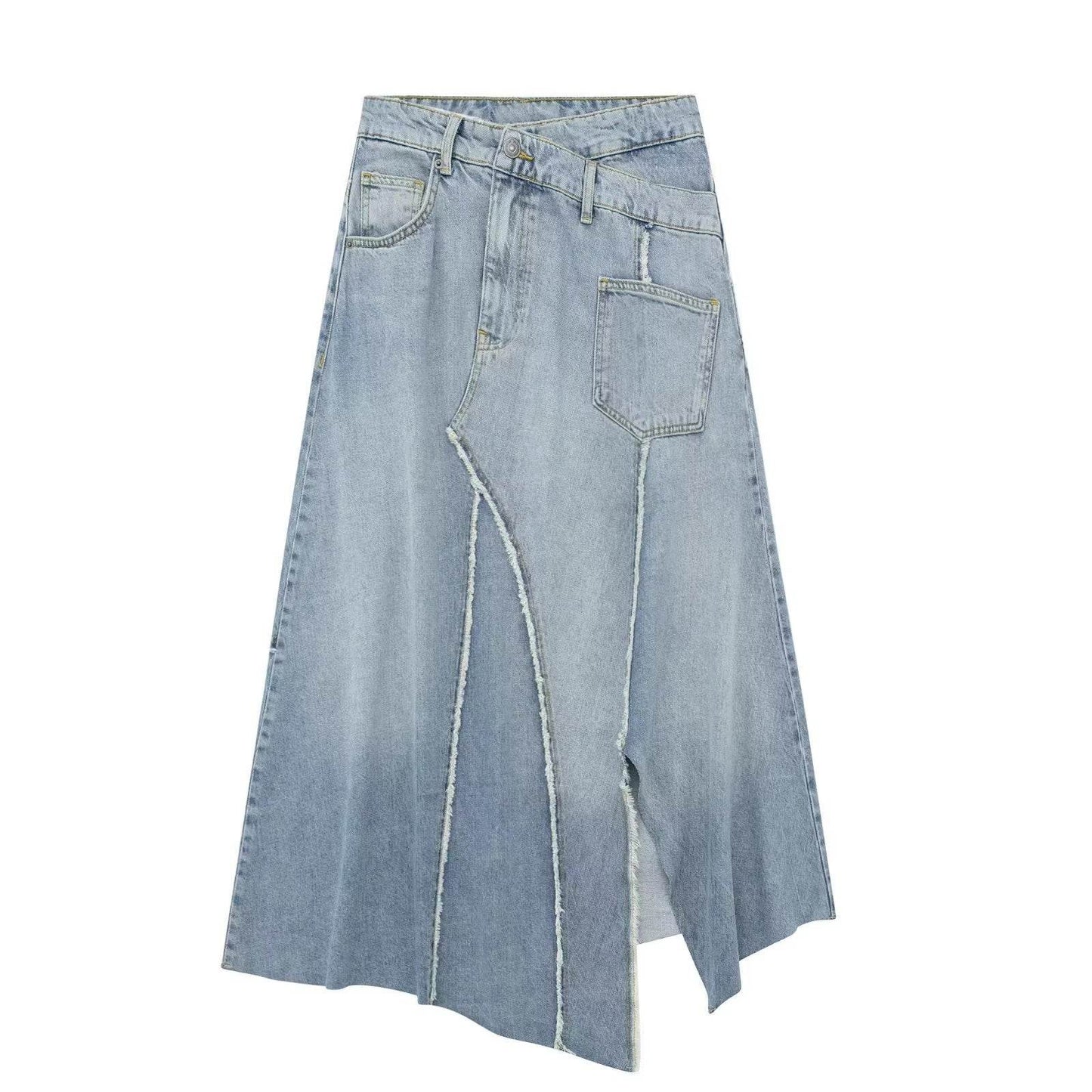Fashionable Asymmetric High Waist Midi Denim Split Skirt - Velora