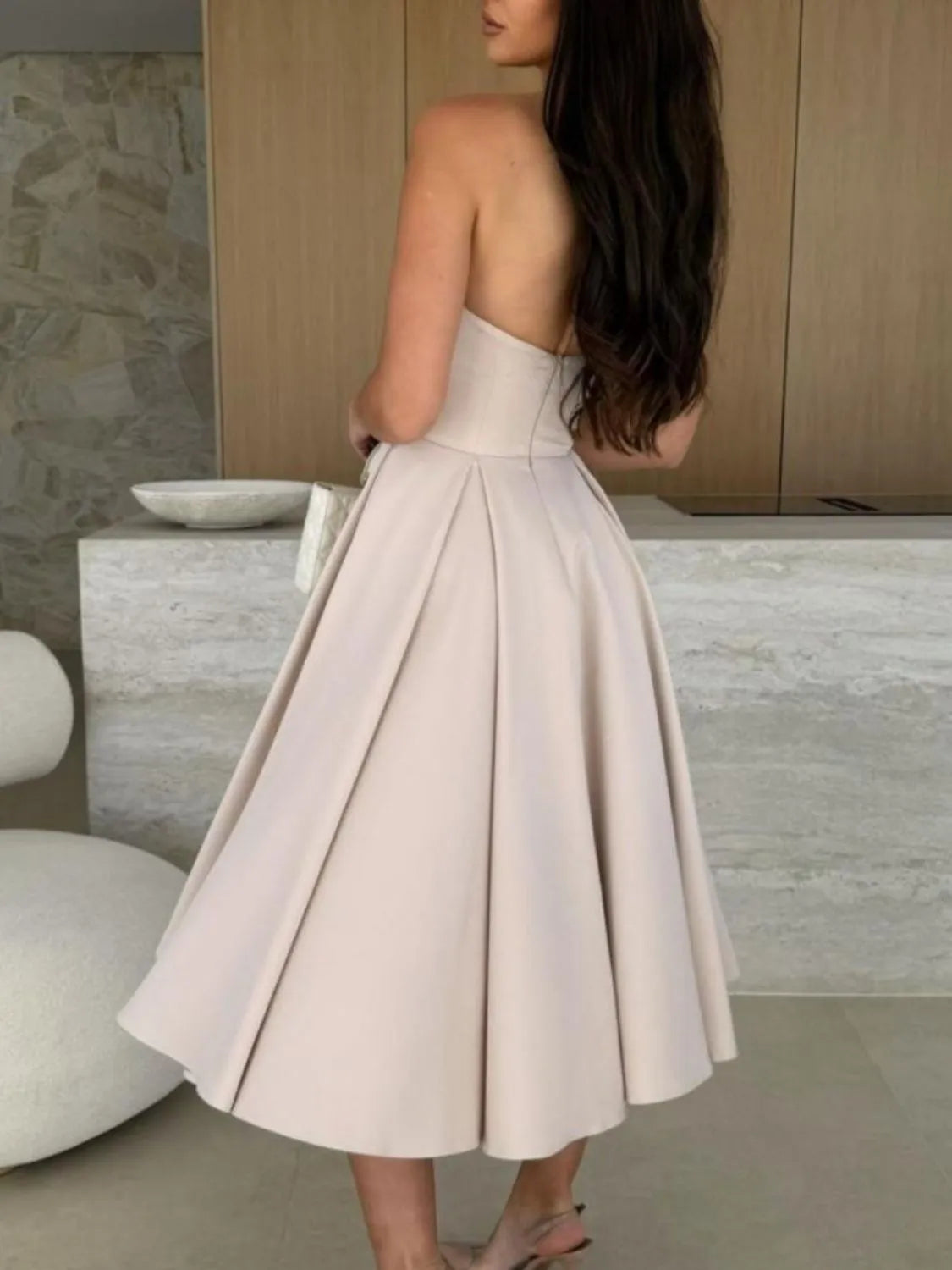 Solid Color Tube Midi Dress - Velora