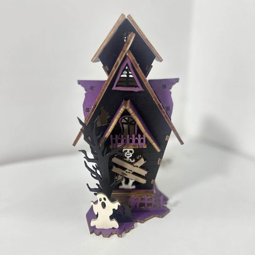Halloween DIY Wooden Glowing Haunted House Table Decoration - Velora