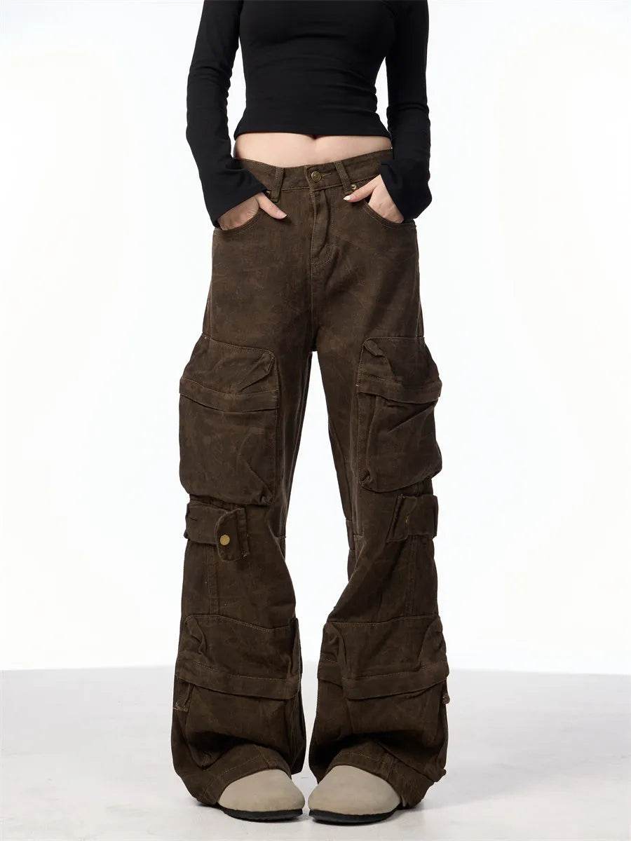 Retro Design Camouflage Cargo Pants Women