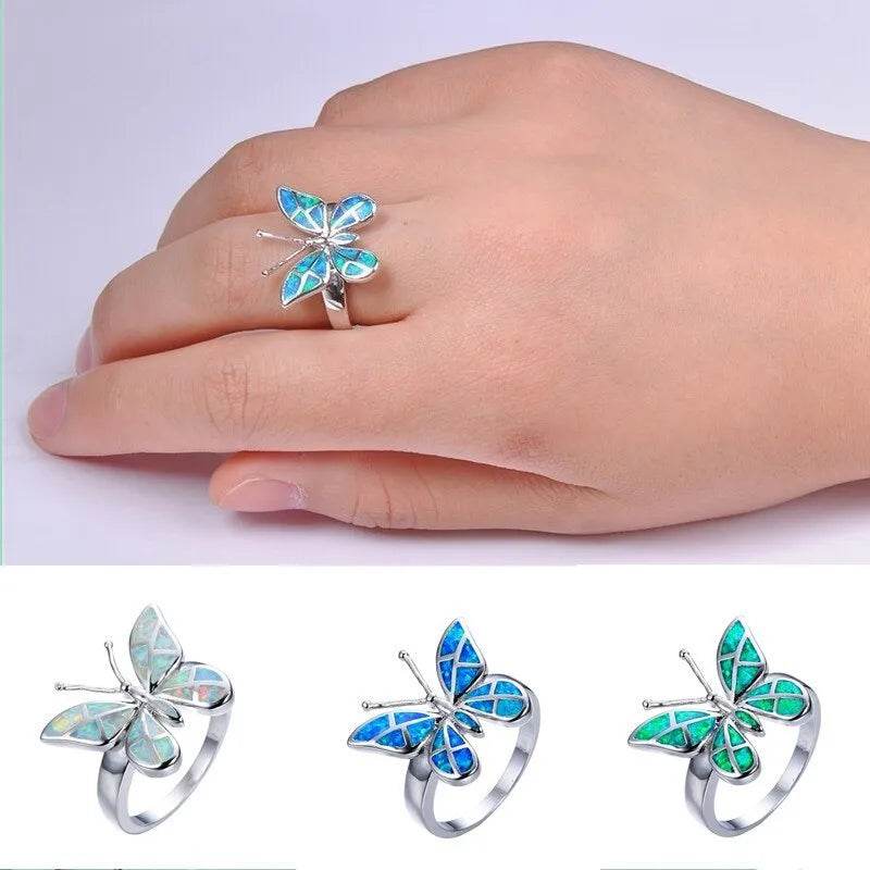 Fashion Opal Blue Butterfly Shape Ring Wedding Ring for Women - Velora