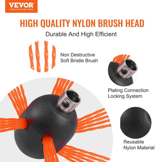 30 Feet Chimney Sweep Kit, W 9 Reinforced Nylon Flexible Rods, Ergonomic Chimney Cleaning Brush, 360-Degree Brush Chimney Cleaner, Rich Accessories For Fireplace Flue Home Use Fits Most Pipes - Velora