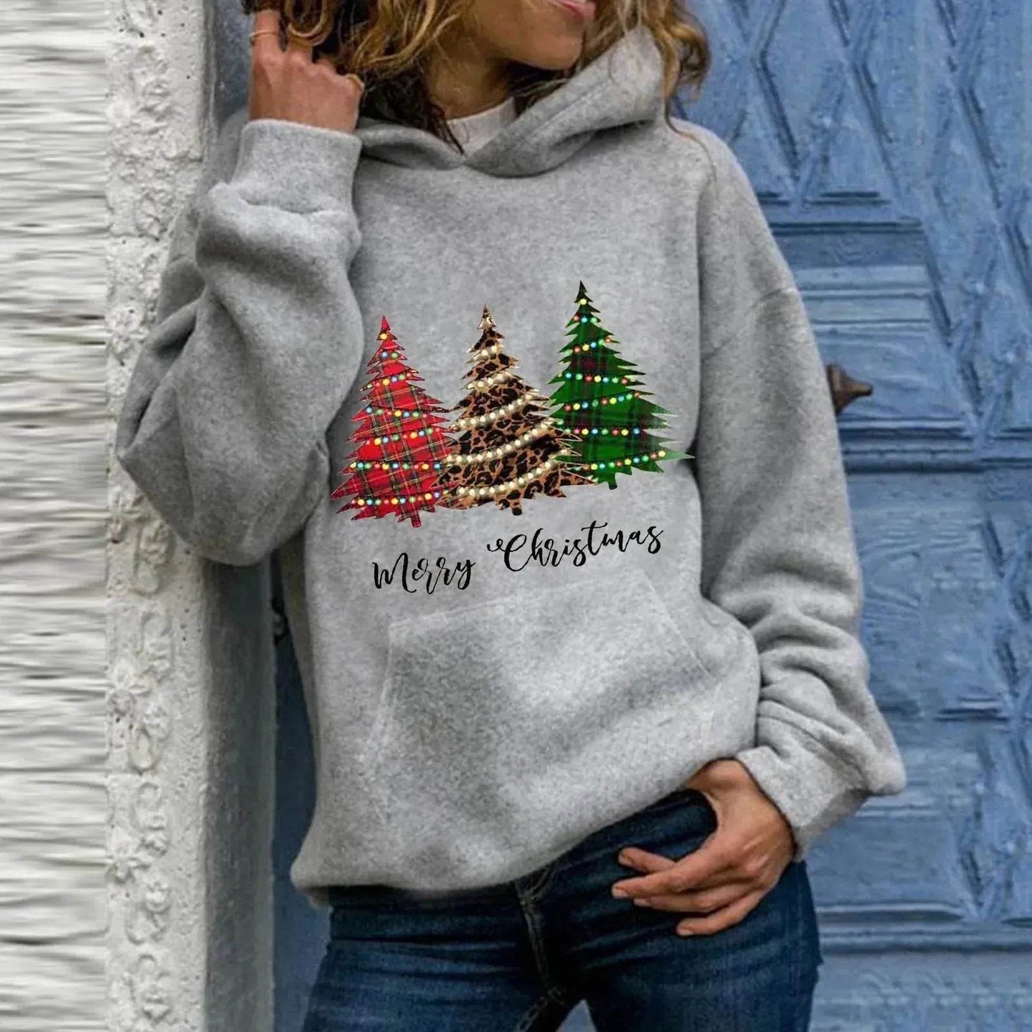Merry Christmas tree Cashmere hoodie sweater loose top - Velora