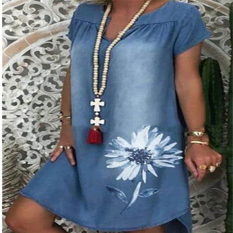 Casual Denim Fashion Floral jeans dress - Velora