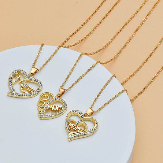 Mother's Day Mom Heart Shape With Diamond Letter Necklace For Women Fine Jewelry Women Accessories Fashion Jewelry - Velora