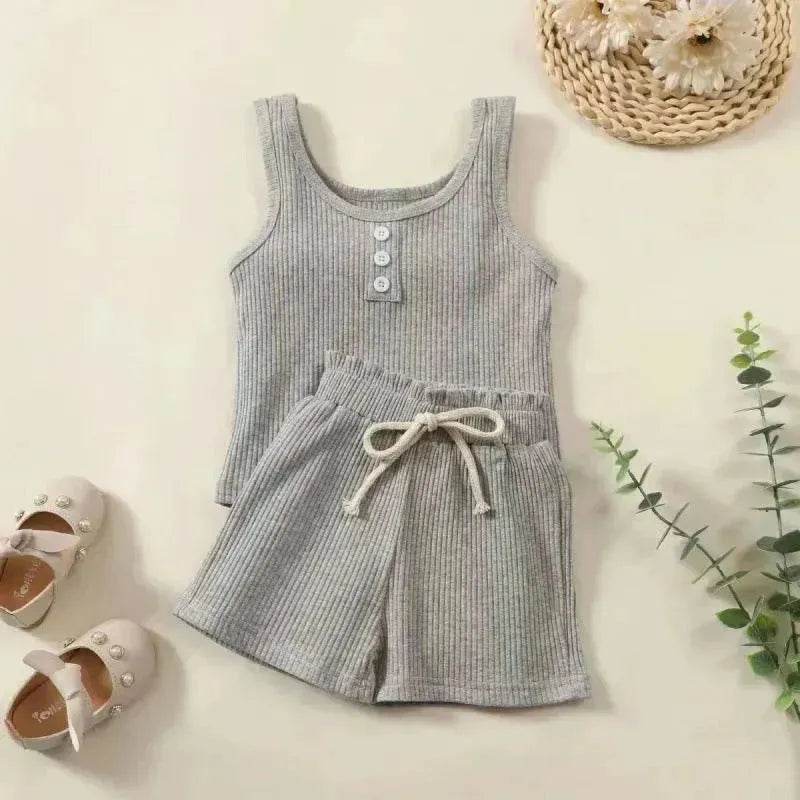 Girls' Sleeveless Simple Solid Color Casual Top And Shorts Two-piece Set for girls - Velora