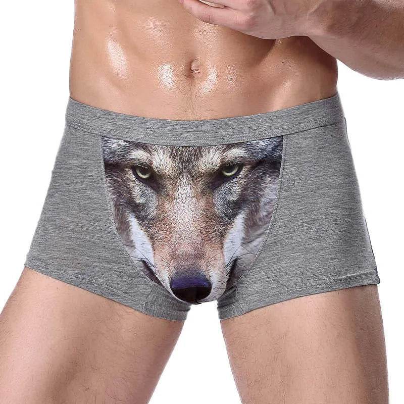 Printed Wolf Head Big Bird Men's Boxer Briefs Underwear - Velora