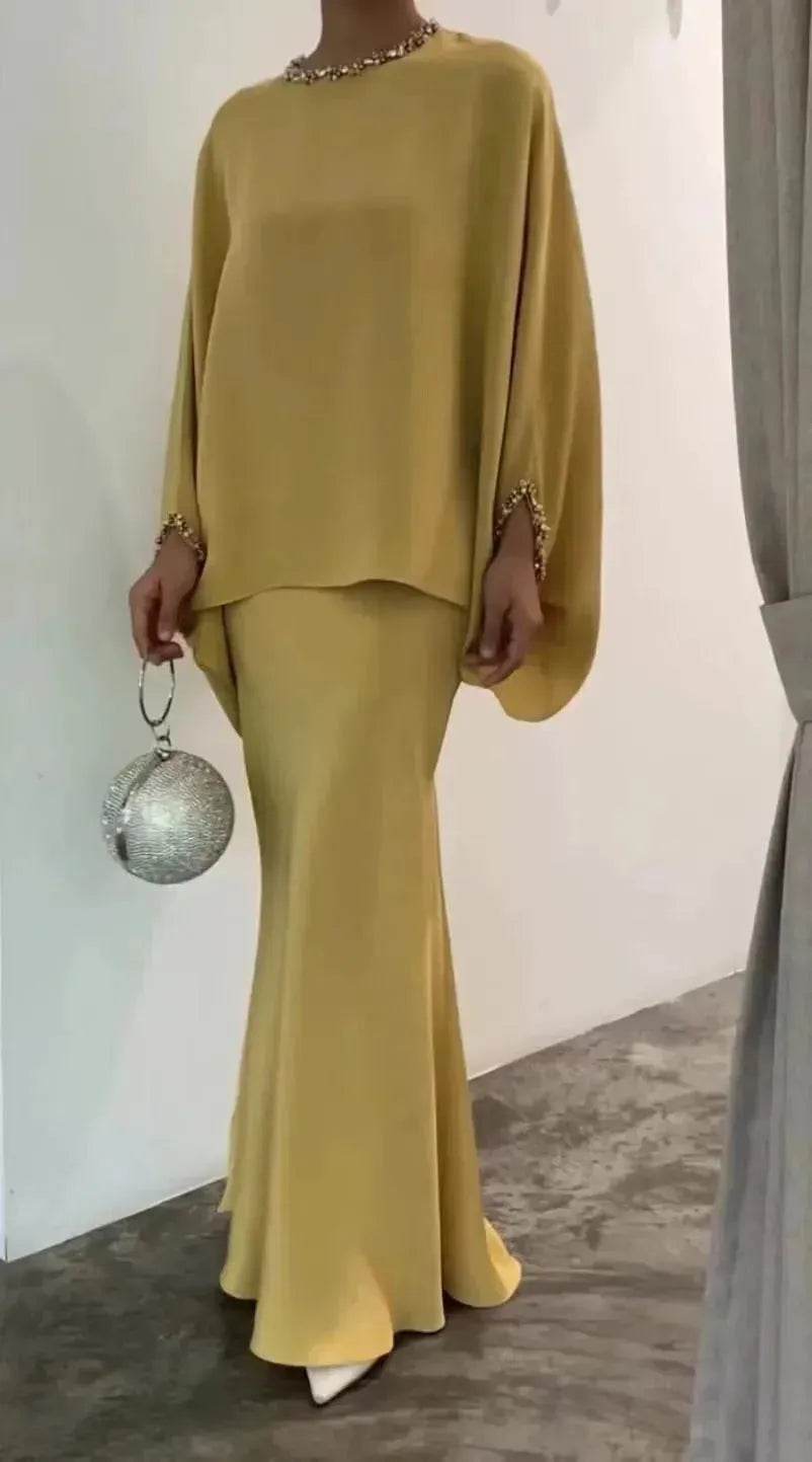 Women's Middle East Pearl Mop Dress Suit Arabtop and Blouse Elegant Matching ArabTop and Skirt suit Arab2 piece outfit - Velora