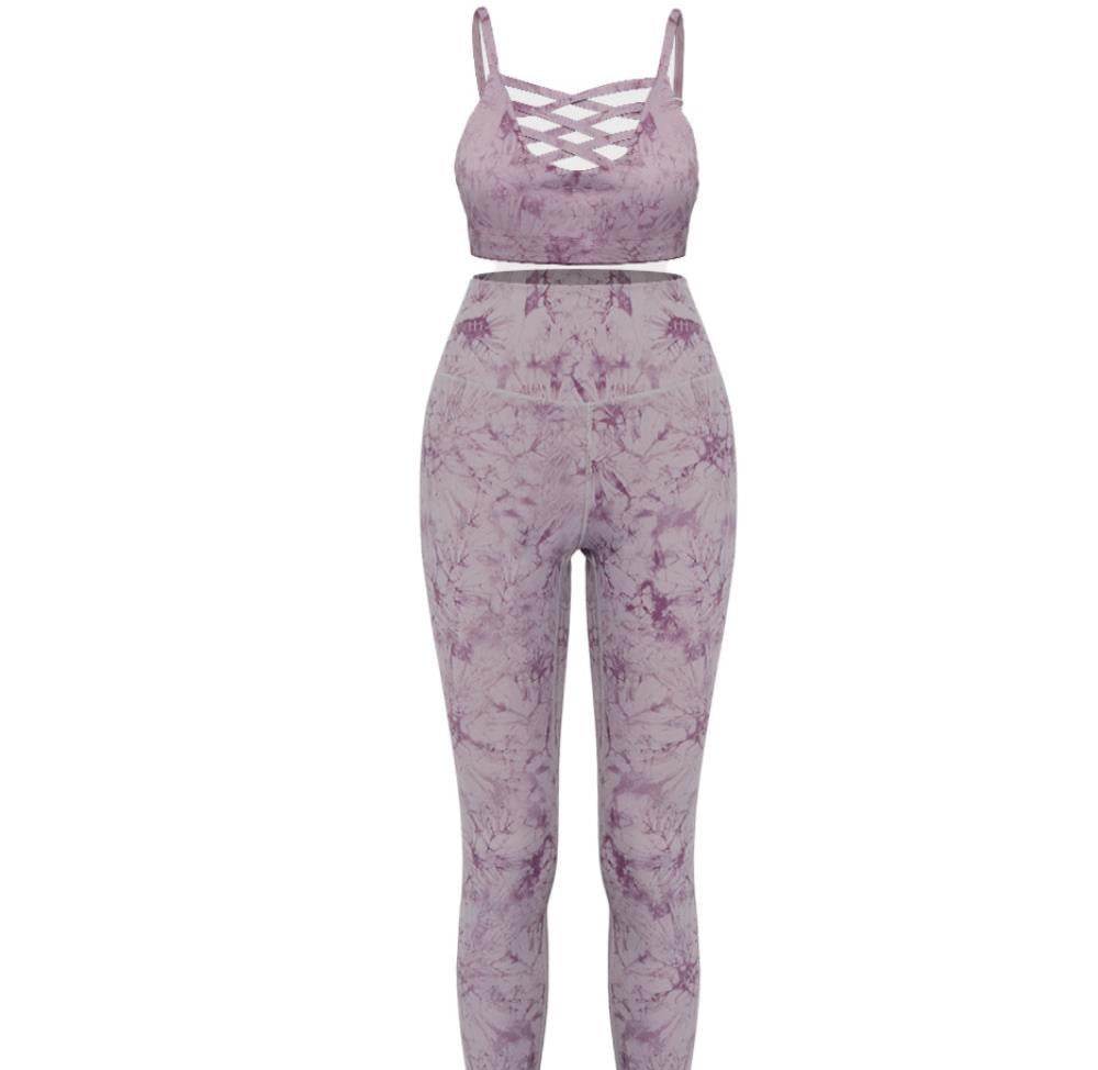 Summer Tie Dye Yoga Sets Sexy Shockproof Bra Push Up Women's Leggings - Velora
