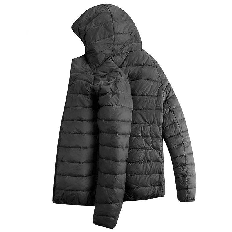 Men's Lightweight Hooded Coat Winter Warm Solid Color Zipper Jacket Fashion Portable Outerwear Top Clothing - Velora