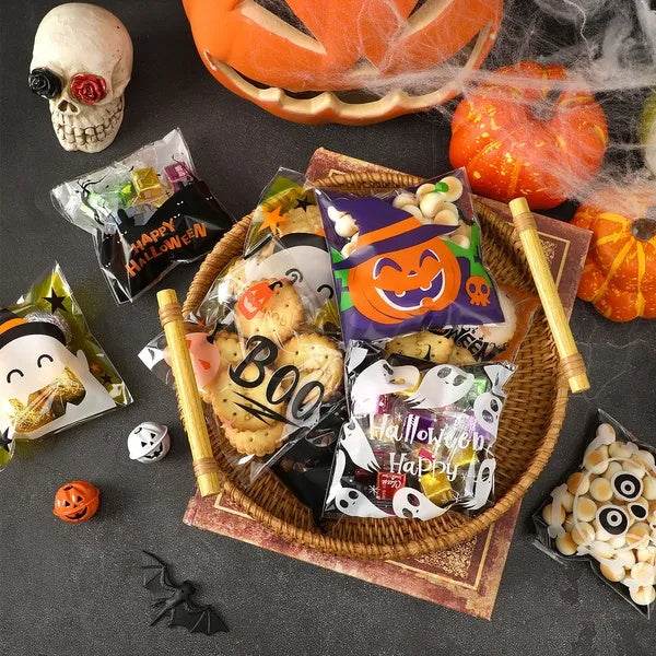 450 Pcs Halloween Cellophane Treat Bags Self-sealing Clear Candy Cookie Bags Pumpkin Ghost Black Cat Skull Trick Or Treat Bags For Halloween Birthday Trick Or Treat Party Favors Supplies - Velora