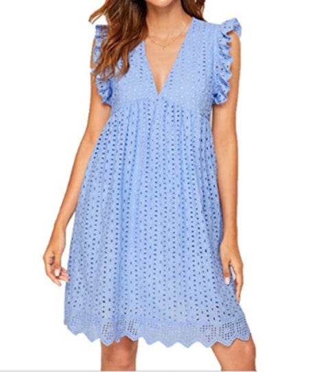 Lace Dresses With Pocket Summer Sleeveless Jacquard Cutout V-Neck Beach Dress - Velora