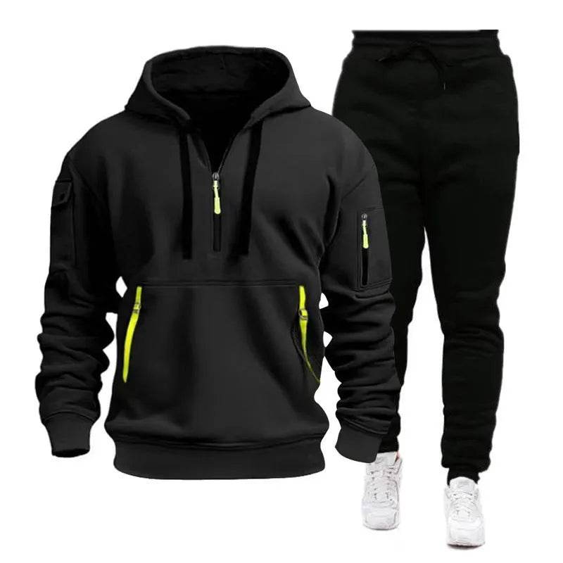 Men's pocket Half Zipper Hoodie Sweatshirt Pullover Sportswear - Velora