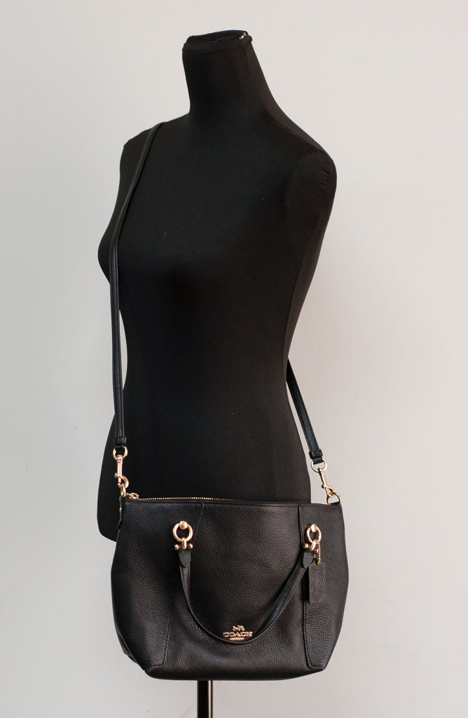 Coach Kacey Black Leather Top Zip Satchel Crossbody Bag