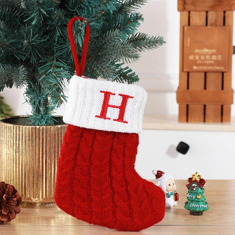Cute Letters Christmas Stockings Decorative Creative Tree Pendant Wool Knitted Socks - Velora