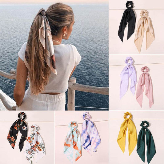 Cute Hair Silk Bow Scrunchie Vintage Satin Scarf Scrunchie - Velora