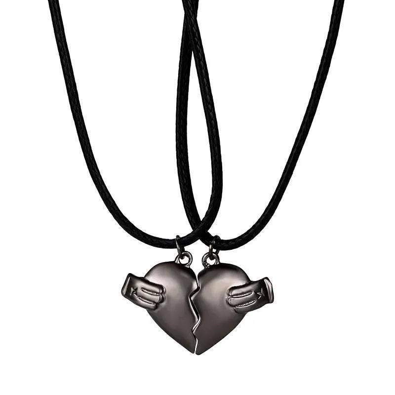 Creative Magnet Love Necklace 2pcs Heart-broken Shape Necklace Men And Women Personalized Jewelry For Valentine's Day - Velora