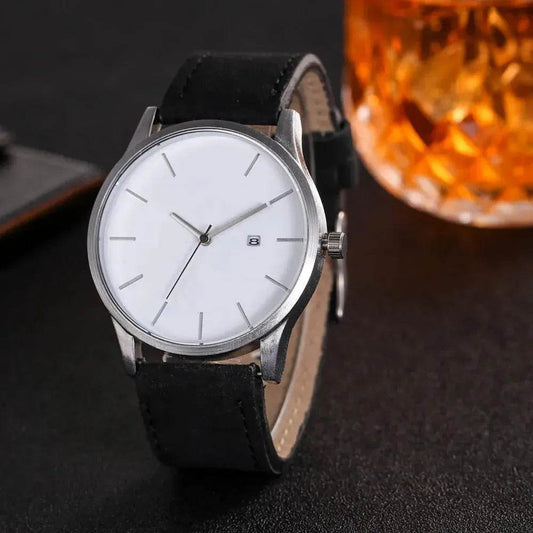 Men watch Fashion Business Large Dial Watch For Men's Matte Belt Simple Quartz Wrist Watch Men clock - Velora