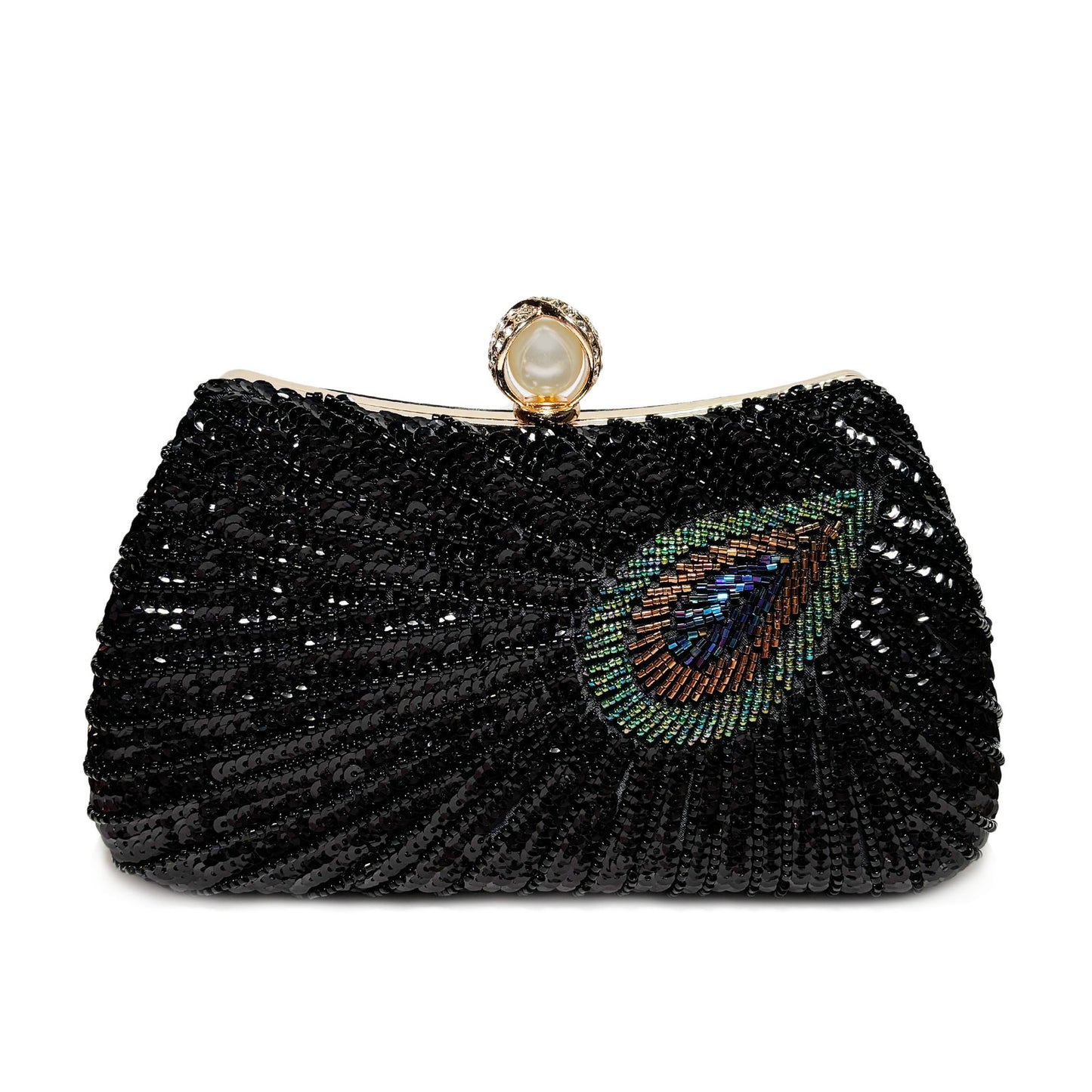 Beaded Peacock Feather Large Pearl Rhinestone Large Capacity Crossbody Shoulder Bag