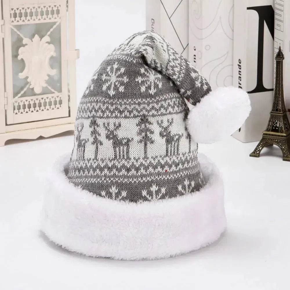Snowflake Deer Knitted Wool Flannel Christmas Hat - Velora