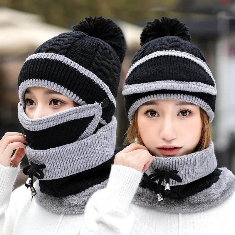 Winter Hat For Women 3pcs Knitted Beanie Hat Scarf Set Warm Hat - Velora