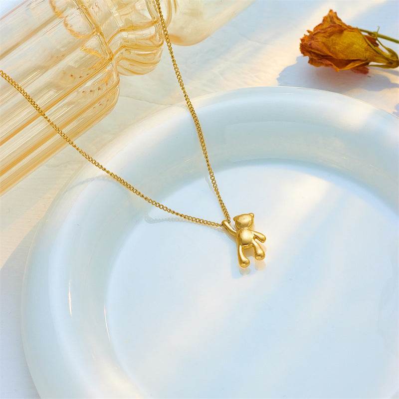 Cute Cartoon Three-dimensional Bear Necklace Titanium Dteel Chain Versatile Pendant Necklace - Velora