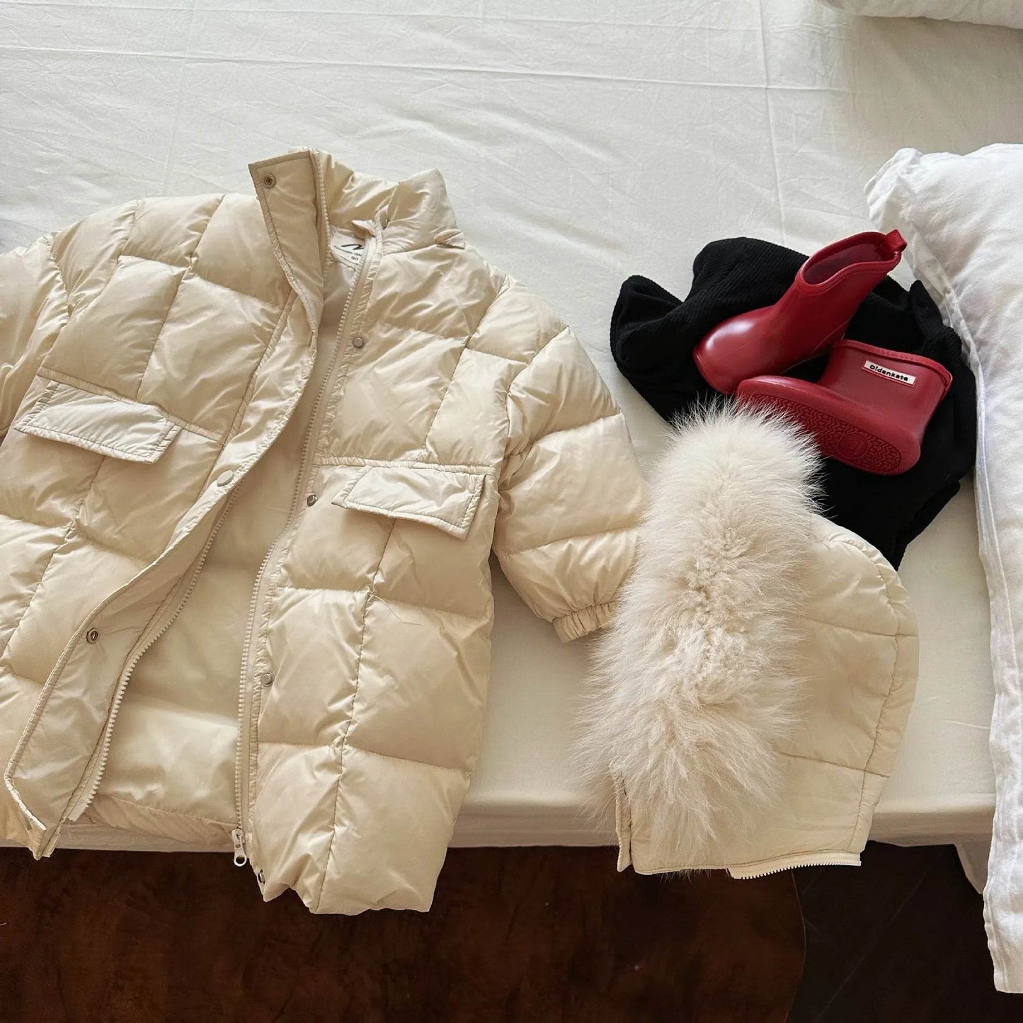 Solid Color Fur Collar Down Jacket Baby Long Section - Velora