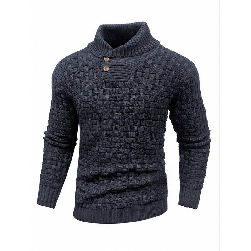 Men's Slim Turtleneck Sweater With Button Design Fashion Casual Solid Color Pullover Top Clothing - Velora