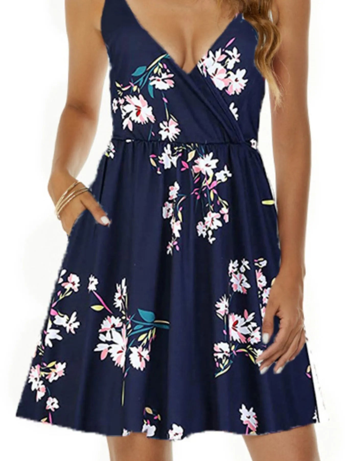 Printed V-Neck Summer Mini Dress - Velora
