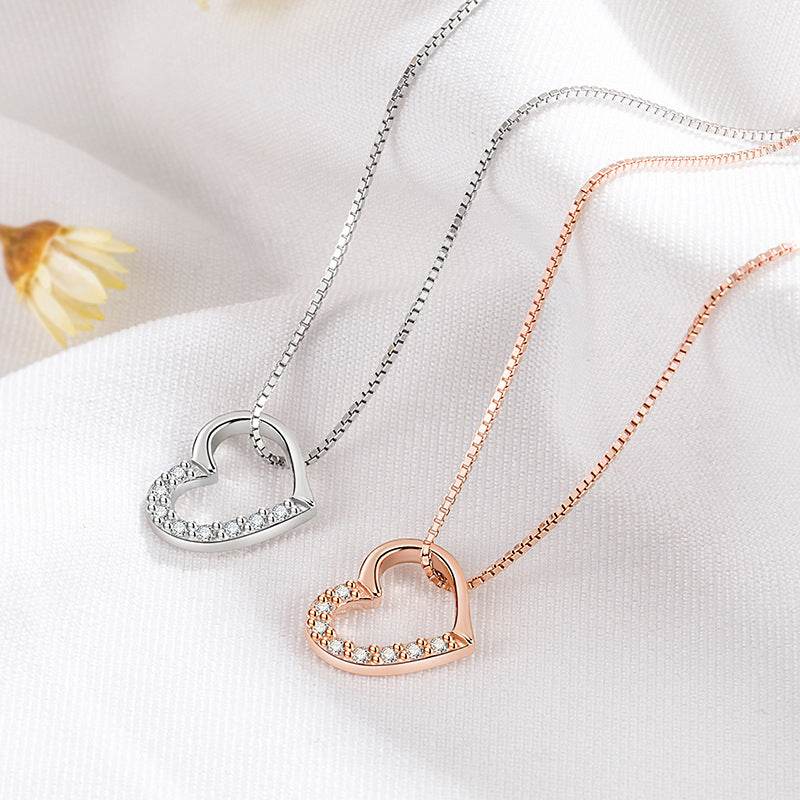 S925 Sterling Silver Love Heart Pendant Necklace For Women Fashion Jewelry Ladies Gold Color Clavicle Chain High Quality Jewelry Gifts - Velora