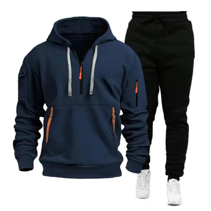 Men's pocket Half Zipper Hoodie Sweatshirt Pullover Sportswear - Velora