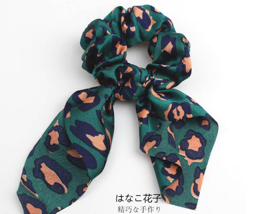4pcs Leopard Pattern Silk Scarf Hair Scrunchie - Velora