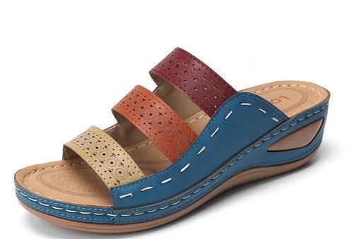 Large Size Women Hollow Out Rainbow Stitching Slippers - Velora