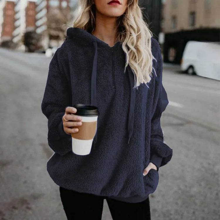 Women's Polerones Fleece Hoodie Pullover fall Winter Zipper Pocket Sweatshirt - Velora