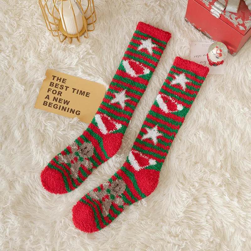 Coral Fleece Stockings Cartoon Thermal Christmas Room Socks - Velora