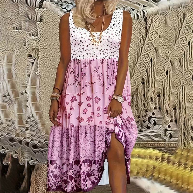 Casual Summer Boho Dress Floral Sleeveless Midi Dress - Velora