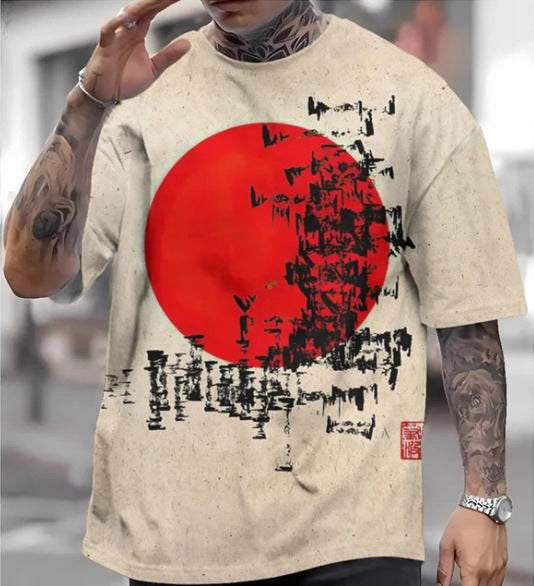 3D Printed Ukiyo-e T-shirt Men's Round Neck Short Sleeve