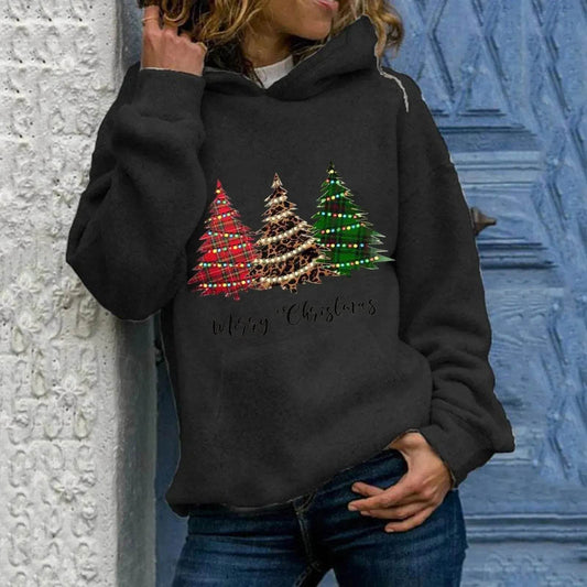 Merry Christmas tree Cashmere hoodie sweater loose top - Velora
